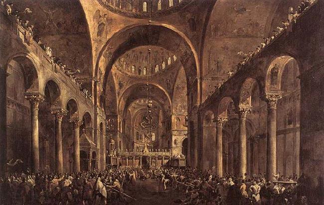 GUARDI, Francesco Doge Alvise IV Mocenigo Appears to the People in St Mark's Basilica in 1763